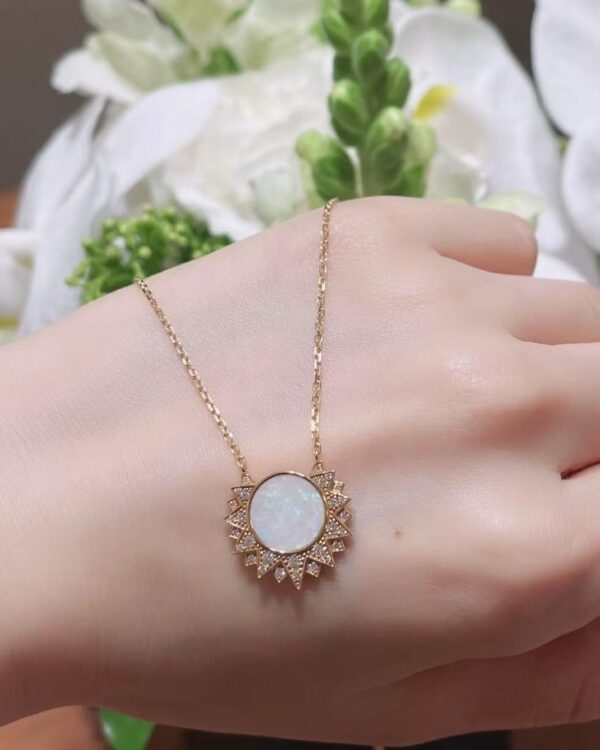 00964d3dadee6b8117ff9dbe749ea3b0 Custom Solid 18k Gold Piaget Sunlight Pendant in 18K Rose Gold Set with Mother-Of-Pearl (approx. 1.60 cts) and 28 Brilliant-Cut Diamonds (approx. 0.17 ct)