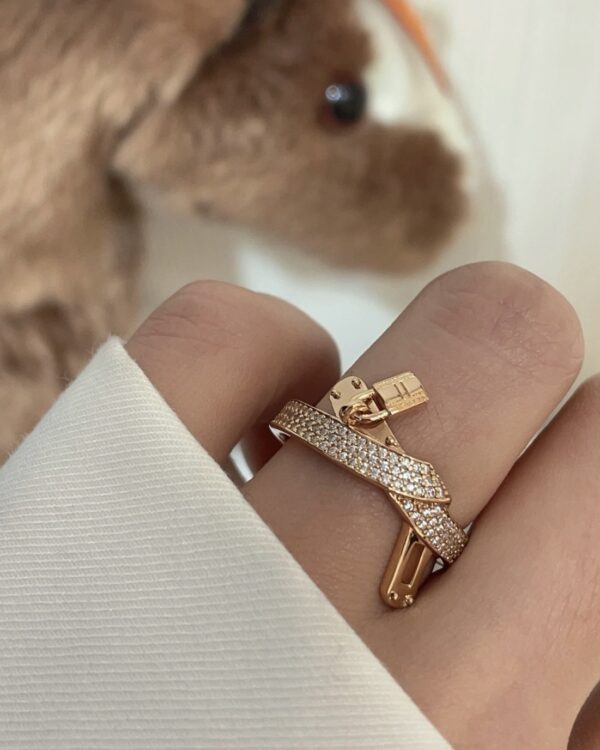 Custom Solid 18k Gold Hermes Jewelry Ring in Rose Gold Set With Diamonds