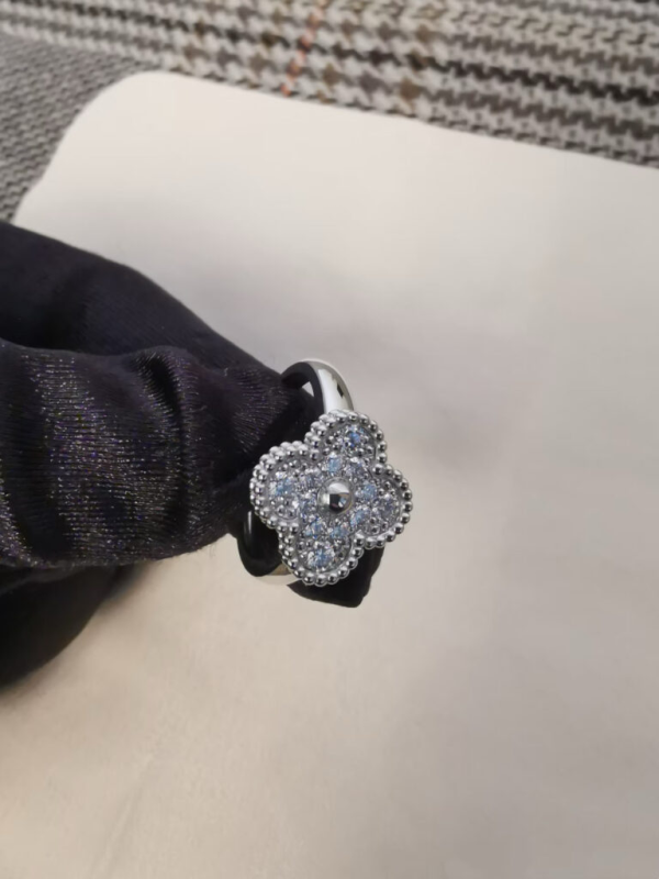 Custom Solid 18k Gold Van Cleef & Arpels Vintage Alhambra Ring 18K White Gold