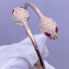1 (2) Custom Solid 18K Gold Bulgari Jewelry Serpenti Bangle Bracelet Set with Rubellite Eyes and Pavé Diamonds on the Head