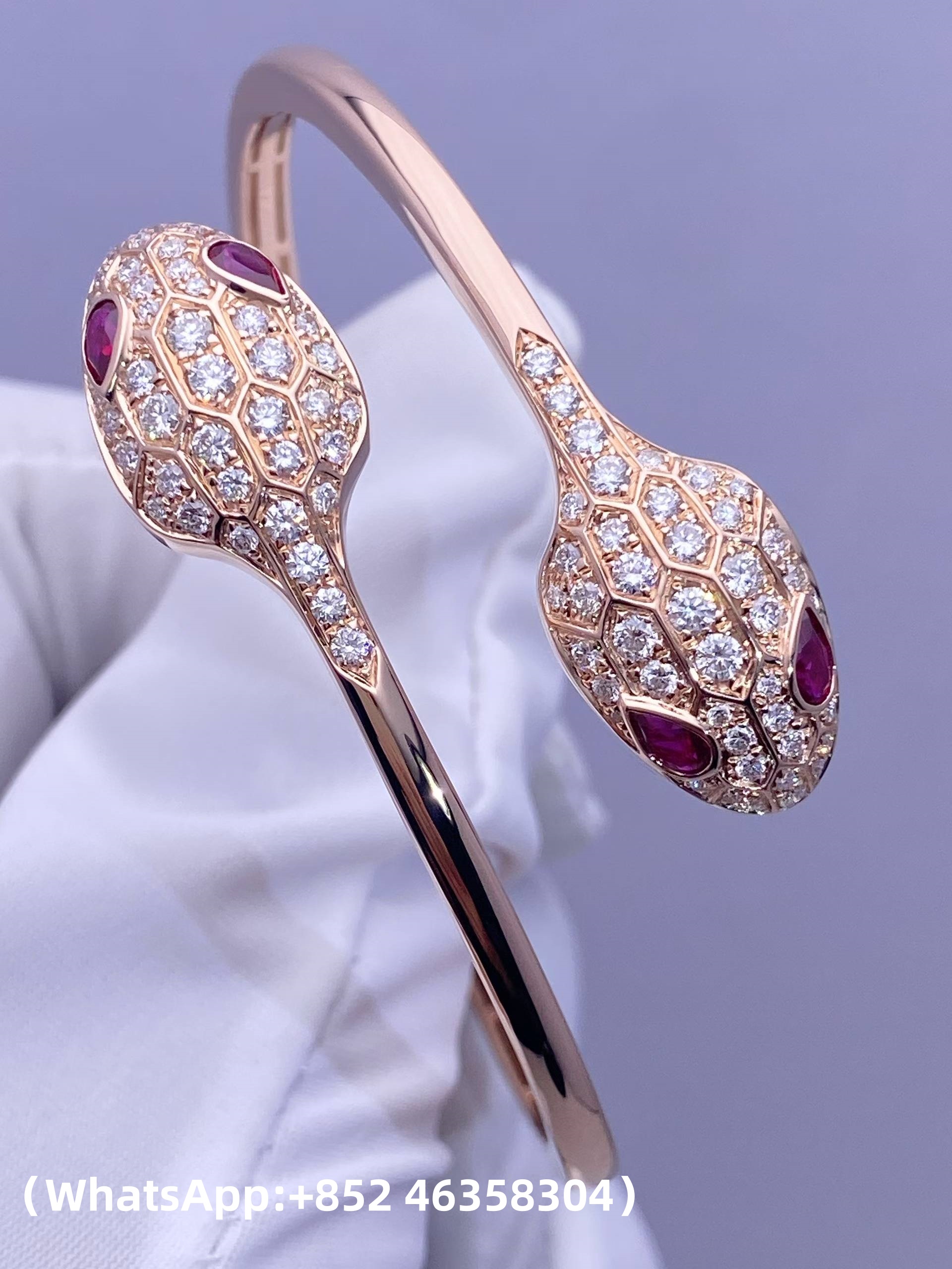 Custom Solid 18K Gold Bulgari Jewelry Serpenti Bangle Bracelet Set with Rubellite Eyes and Pavé Diamonds on the Head Custom Solid 18K Gold Bulgari Jewelry Serpenti Bangle Bracelet Set with Rubellite Eyes and Pavé Diamonds on the Head