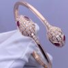 1 (7) Custom Solid 18K Gold Bulgari Jewelry Serpenti Bangle Bracelet Set with Rubellite Eyes and Pavé Diamonds on the Head