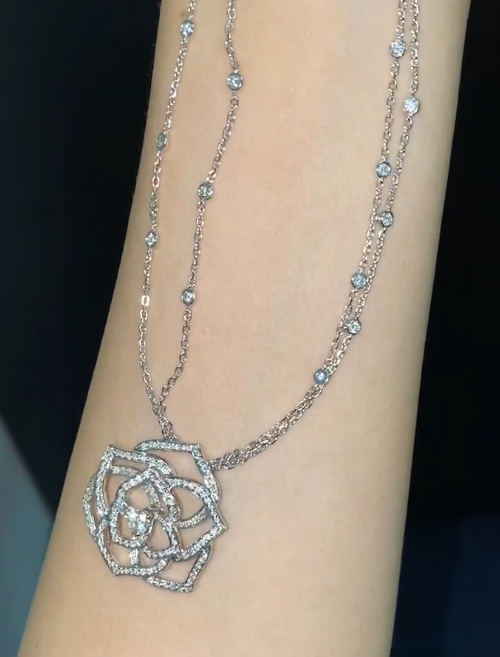 14e57c0999799c66ae897ee3cce88d2e Custom Solid 18k Gold Piaget Jewelry Rose Pendant in Rhodium Finish Set with 159 Brilliant-Cut Diamonds