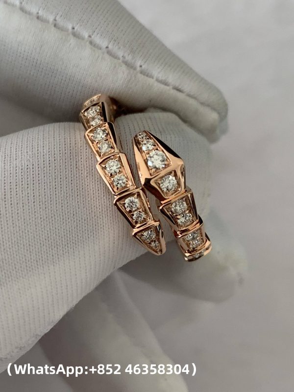 Custom Solid 18k Gold Bulgari Jewelry Serpenti Viper One-coil Ring set with Full Pavé Diamonds