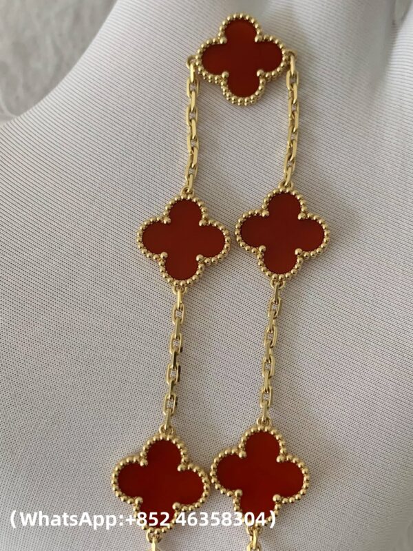 16c998439f3c480378eeb84a76272b02 (1)_1 Custom Solid 18k Gold Van Cleef & Arpels Jewelry Vintage Alhambra Bracelet, 5 Motifs Carnelian