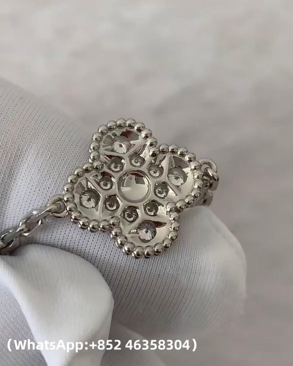 Custom Solid 18k Gold Van Cleef & Arpels Jewelry Vintage Alhambra Bracelet, 5 Motifs, Diamond, Onyx