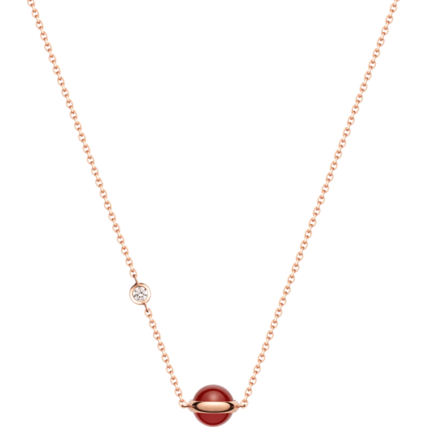 19589088-b19f-4ac0-8427-3454a9ed0094 Custom Solid 18k Gold Piaget Possession Pendant in 18K Rose Gold Set with a Brilliant-Cut Diamond (approx. 0.06 ct) and a Carnelian Bead