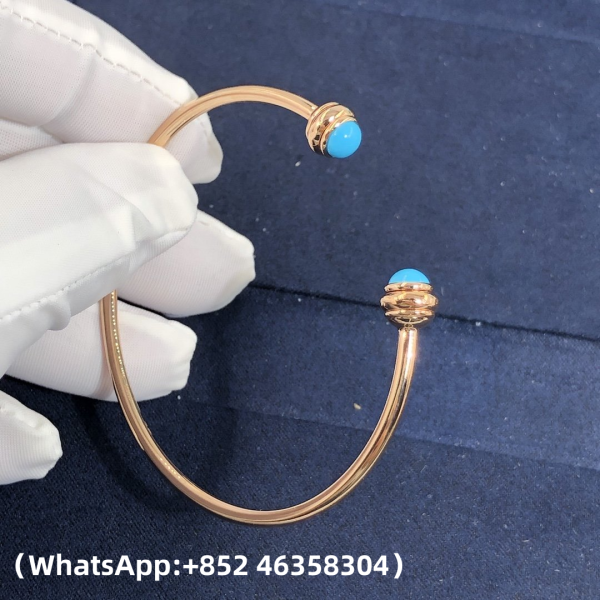 Custom Solid 18k Gold Piaget Jewelry Piaget Possession Open Bangle Bracelet Decorated with 2 Turquoise Cabochons Custom Solid 18k Gold Piaget Jewelry Piaget Possession Open Bangle Bracelet Decorated with 2 Turquoise Cabochons