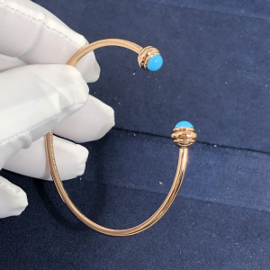 Custom Solid 18k Gold Piaget Jewelry Piaget Possession Open Bangle Bracelet Decorated with 2 Turquoise Cabochons