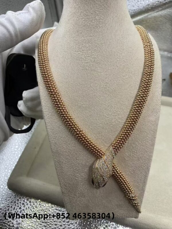 1e4edb356f1b23cf9a16ab843e86c88b (1) Custom Solid 18k Gold Bulgari Jewelry Serpenti Two-Coil 18K Rose Gold Necklace Set with Pavé Diamonds on the Head and Tail, And Black Onyx Eyes