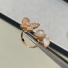 Custom Solid 18k Gold Van Cleef & Arpels Jewelry Two Butterfly Between the Finger Ring, Diamond, Mother-Of-Pearl