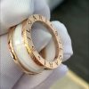 Custom Solid 18k Gold Bulgari Jewelry B.zero1 Two-Band Ring With Two Loops and a White Ceramic Spiral