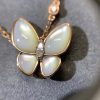 Custom Solid 18k Gold Van Cleef & Arpels Jewelry Two Butterfly Pendant, Diamond, Mother-of-pearl