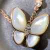 Custom Solid 18k Gold Van Cleef & Arpels Jewelry Two Butterfly Pendant, Diamond, Mother-of-pearl