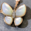 Custom Solid 18k Gold Van Cleef & Arpels Jewelry Two Butterfly Pendant, Diamond, Mother-of-pearl