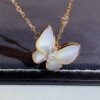 Custom Solid 18k Gold Van Cleef & Arpels Jewelry Two Butterfly Pendant, Diamond, Mother-of-pearl