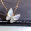 Custom Solid 18k Gold Van Cleef & Arpels Jewelry Two Butterfly Pendant, Diamond, Mother-of-pearl