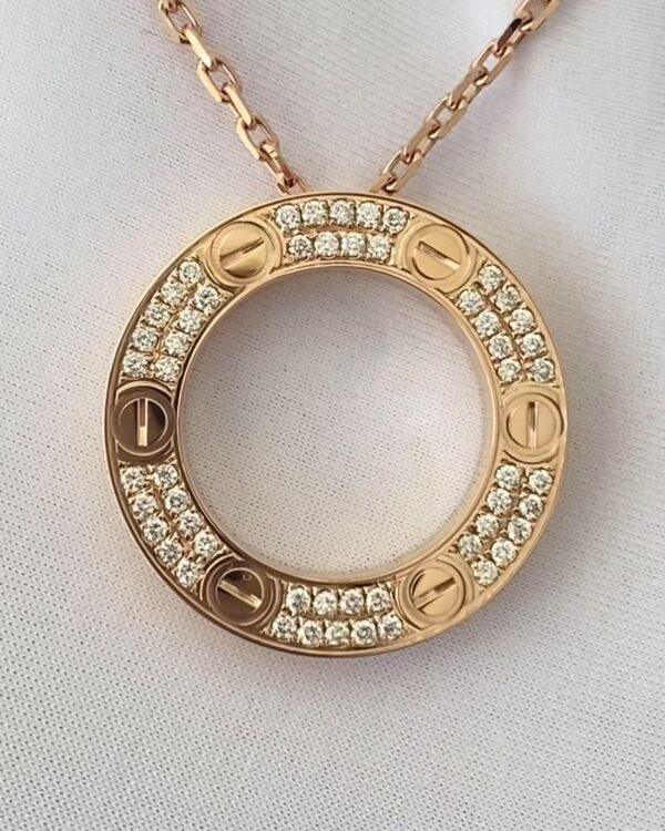 Custom Solid 18k Gold Cartier Jewelry LOVE Pendant, Paved Diamonds