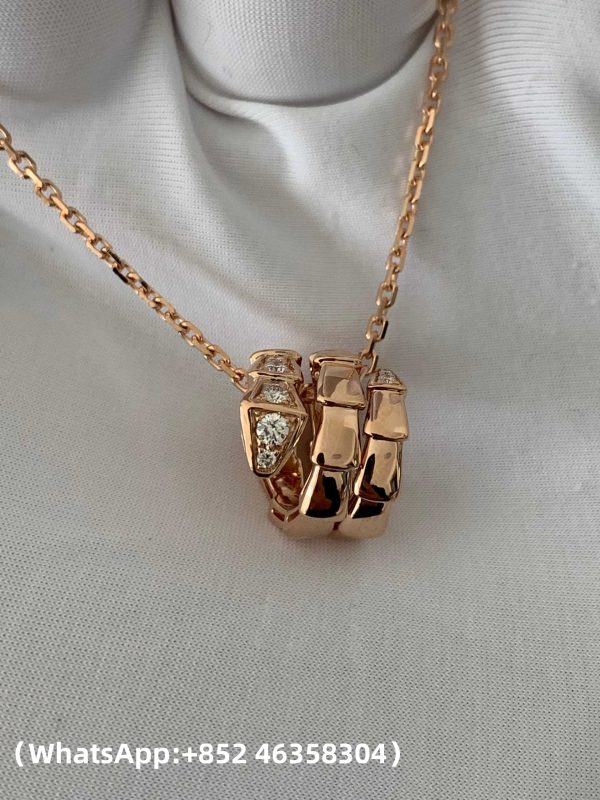 Custom Solid 18K Gold Bulgari Jewelry Serpenti Viper Pendant Necklace set with Pavé Diamonds on the Head and Tail