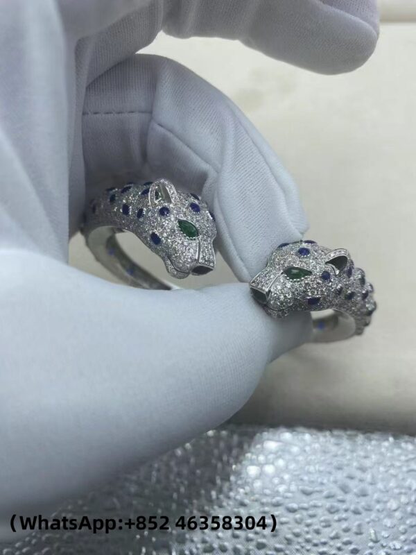 Custom Solid 18k Gold Cartier Jewelry Panthère De Cartier Bracelet, Sapphires and Paved Diamonds