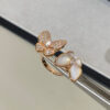 Custom Solid 18k Gold Van Cleef & Arpels Jewelry Two Butterfly Between the Finger Ring, Diamond, Mother-Of-Pearl