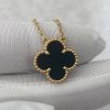 Custom Solid 18K Gold Van Cleef & Arpels Jewelry Vintage Alhambra Pendant Onyx