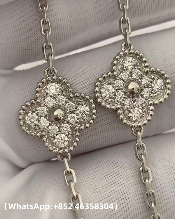 Custom Solid 18k Gold Van Cleef & Arpels Jewelry Vintage Alhambra Bracelet, 5 Motifs, Diamond, Onyx