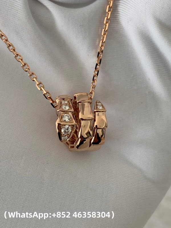Custom Solid 18K Gold Bulgari Jewelry Serpenti Viper Pendant Necklace set with Pavé Diamonds on the Head and Tail