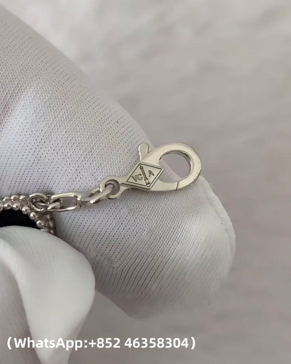 Custom Solid 18k Gold Van Cleef & Arpels Jewelry Vintage Alhambra Bracelet, 5 Motifs, Diamond, Onyx