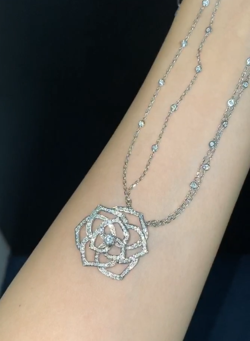 38a6e914cdc52264d9a4fb90fa3e5d38 Custom Solid 18k Gold Piaget Jewelry Rose Pendant in Rhodium Finish Set with 159 Brilliant-Cut Diamonds