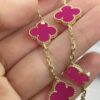 Custom Solid 18k Gold Van Cleef & Arpels Jewelry Vintage Alhambra Bracelet, 5 Motifs, Pink Sèvres Porcelain