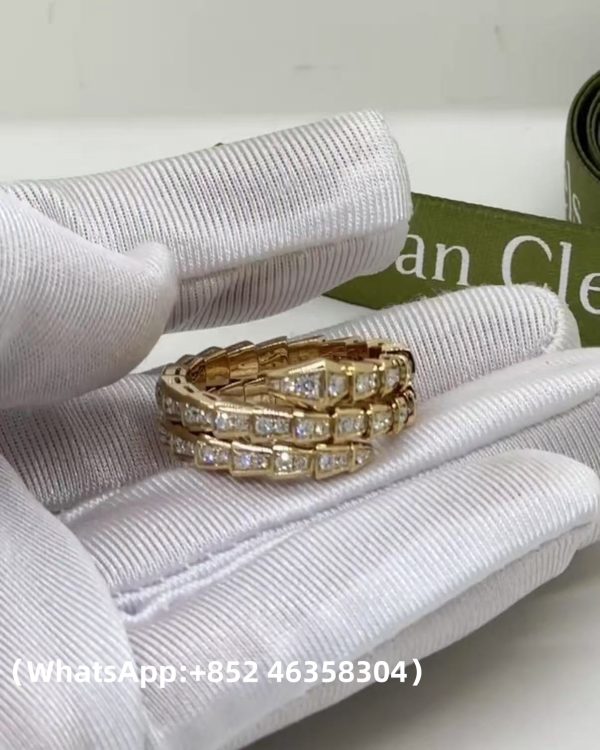Custom Solid 18k Gold Bulgari Jewelry Serpenti Viper Two-coil Ring set with Full Pavé Diamonds