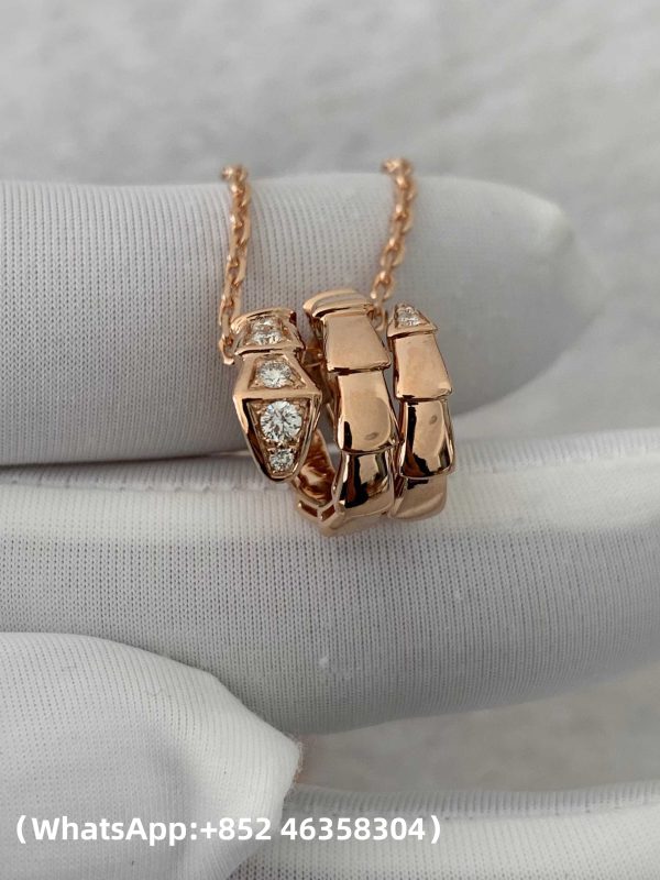 Custom Solid 18K Gold Bulgari Jewelry Serpenti Viper Pendant Necklace set with Pavé Diamonds on the Head and Tail