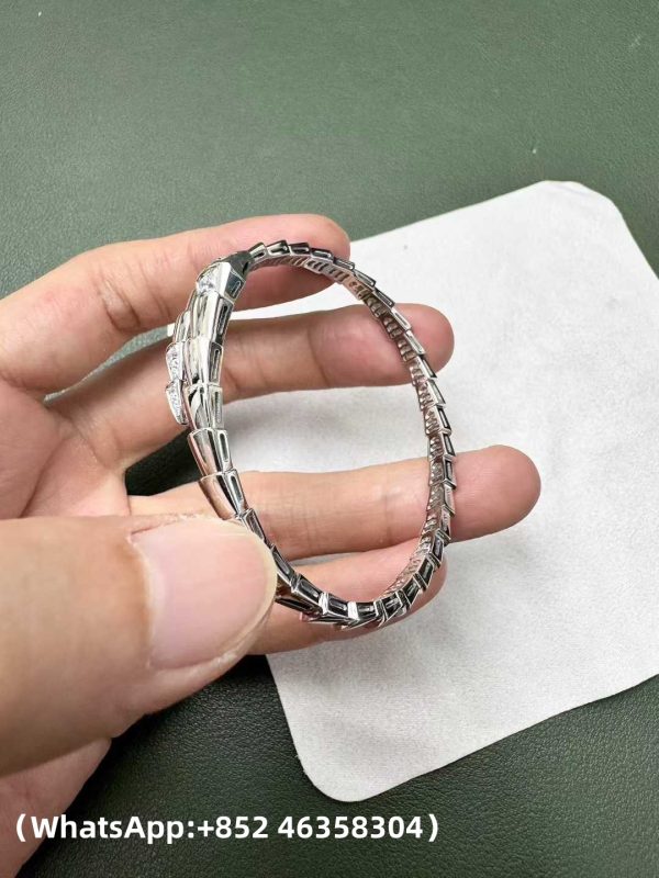 Custom Solid 18K Gold Bulgari Jewelry Serpenti Viper One-coil Bracelet set with Pavé Diamonds on the Head and Tail