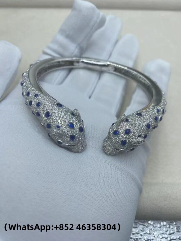 Custom Solid 18k Gold Cartier Jewelry Panthère De Cartier Bracelet, Sapphires and Paved Diamonds