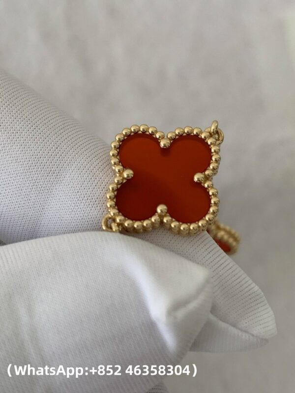 5553f767fd3736fa65dc378c11931983 (1) (1) Custom Solid 18k Gold Van Cleef & Arpels Jewelry Vintage Alhambra Bracelet, 5 Motifs Carnelian