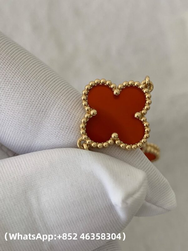 5553f767fd3736fa65dc378c11931983 (1)_1 Custom Solid 18k Gold Van Cleef & Arpels Jewelry Vintage Alhambra Bracelet, 5 Motifs Carnelian