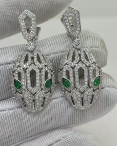 Custom bvlgari Serpenti Seduttori Earrings set with Emerald Eyes and Pavé Diamonds