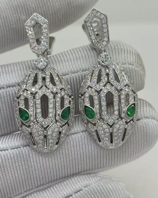 Custom bvlgari Serpenti Seduttori Earrings set with Emerald Eyes and Pavé Diamonds Custom bvlgari Serpenti Seduttori Earrings set with Emerald Eyes and Pavé Diamonds