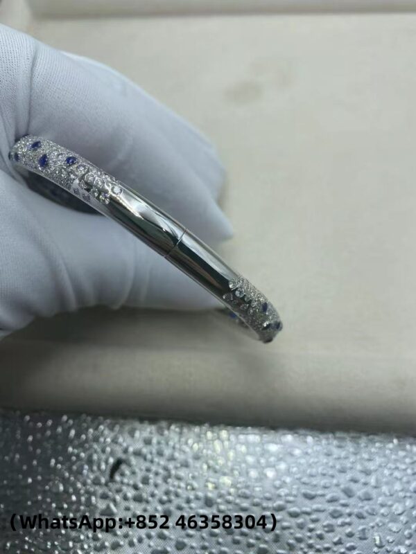 Custom Solid 18k Gold Cartier Jewelry Panthère De Cartier Bracelet, Sapphires and Paved Diamonds