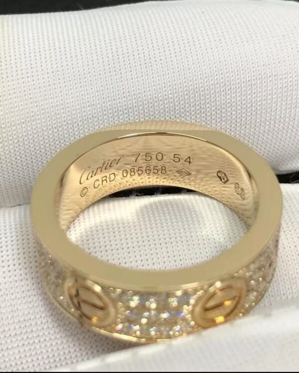 Custom Solid 18k Gold Cartier Jewelry LOVE Ring, Classic Model, Paved Diamonds