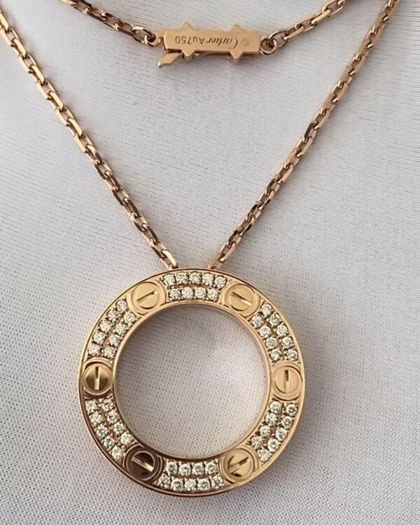 Custom Solid 18k Gold Cartier Jewelry LOVE Pendant, Paved Diamonds