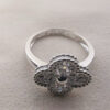 Custom Solid 18k Gold Van Cleef & Arpels Vintage Alhambra Ring 18K White Gold, Diamond