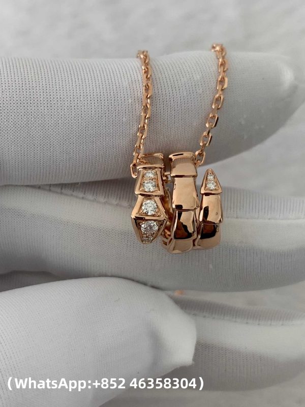 Custom Solid 18K Gold Bulgari Jewelry Serpenti Viper Pendant Necklace set with Pavé Diamonds on the Head and Tail