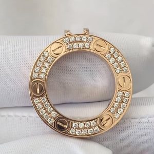 Custom Solid 18k Gold Cartier LOVE Pendant Paved Diamonds