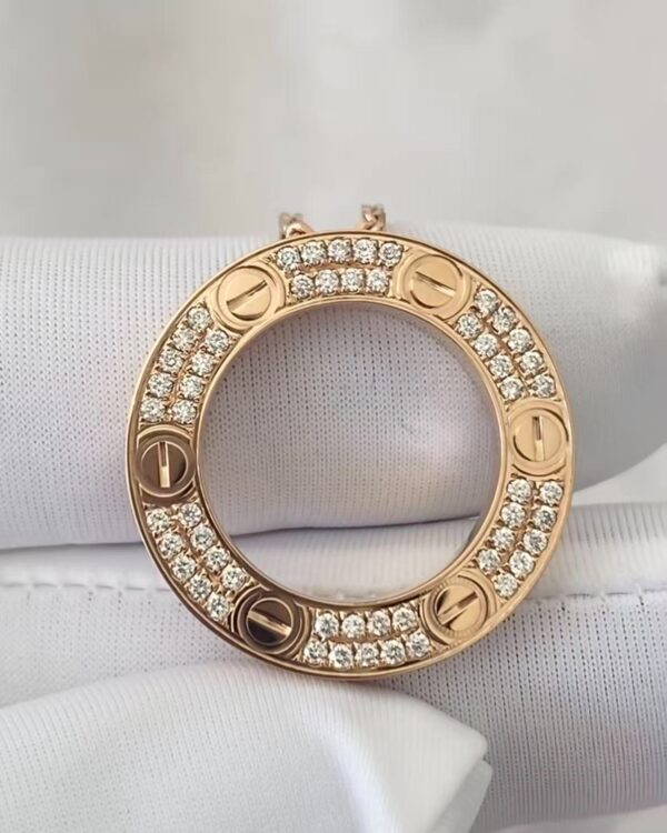 Custom Solid 18k Gold Cartier Jewelry LOVE Pendant, Paved Diamonds