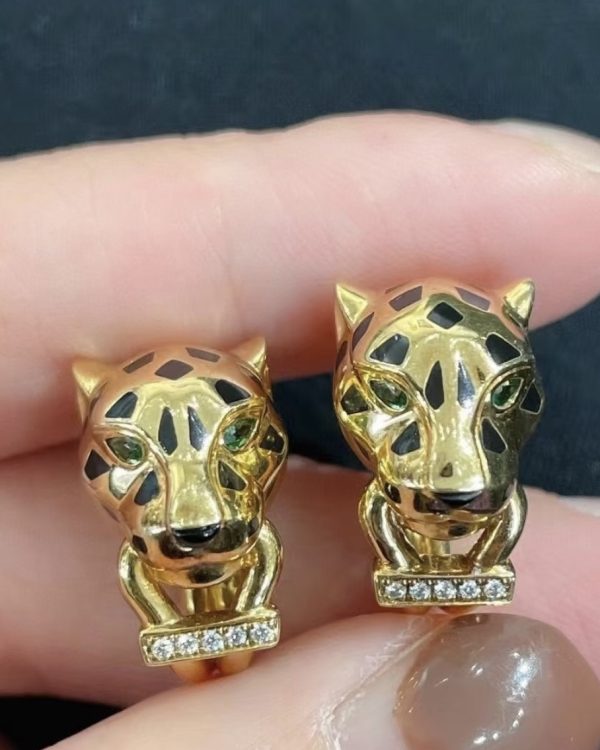 Custom Solid 18k Gold Cartier Jewelry Panthère de Cartier Earrings, Diamonds