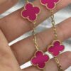 Custom Solid 18k Gold Van Cleef & Arpels Jewelry Vintage Alhambra Bracelet, 5 Motifs, Pink Sèvres Porcelain