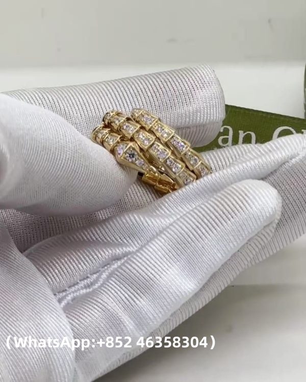 Custom Solid 18k Gold Bulgari Jewelry Serpenti Viper Two-coil Ring set with Full Pavé Diamonds