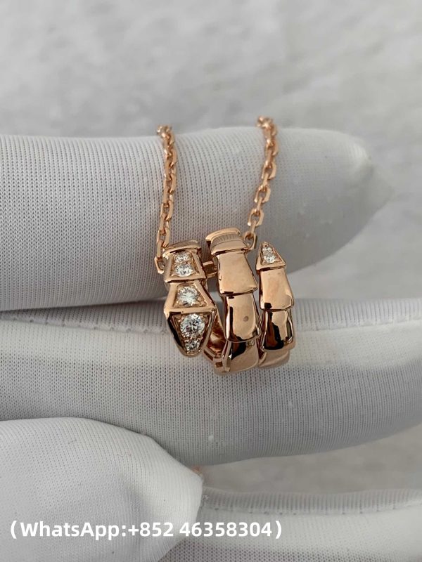 Custom Solid 18K Gold Bulgari Jewelry Serpenti Viper Pendant Necklace set with Pavé Diamonds on the Head and Tail